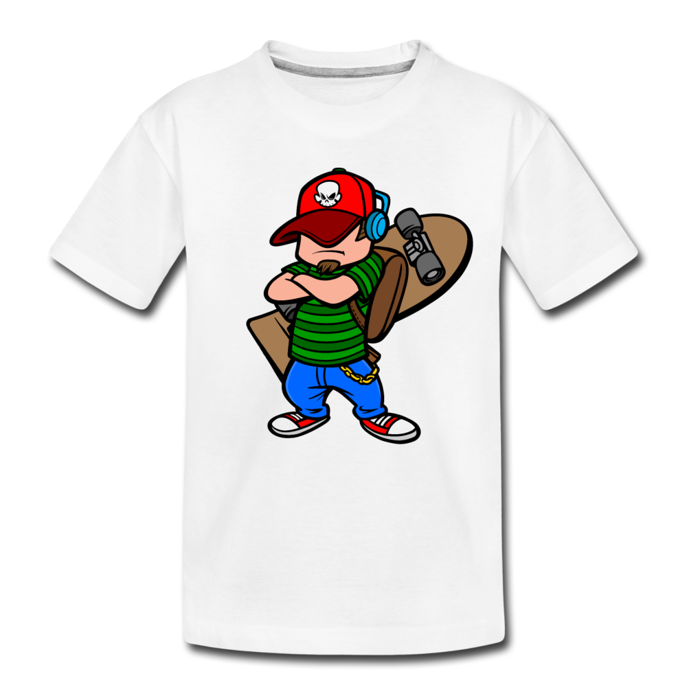 Skater Boy Cartoon Kids T-Shirt - white