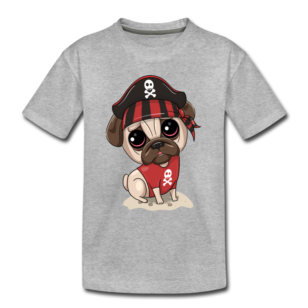Pirate Dog Cartoon Kids T-Shirt - heather gray
