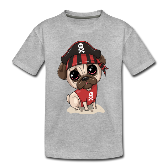 Pirate Dog Cartoon Kids T-Shirt - heather gray