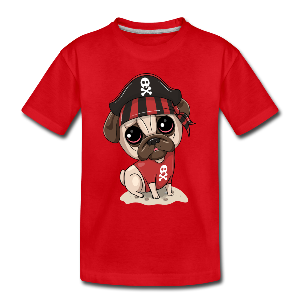 Pirate Dog Cartoon Kids T-Shirt - red