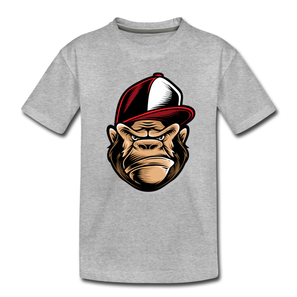 Gorilla Hat Cartoon Kids T-Shirt - heather gray