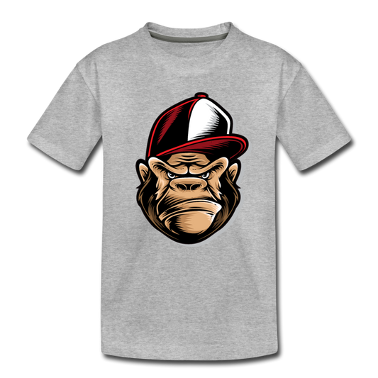 Gorilla Hat Cartoon Kids T-Shirt - heather gray