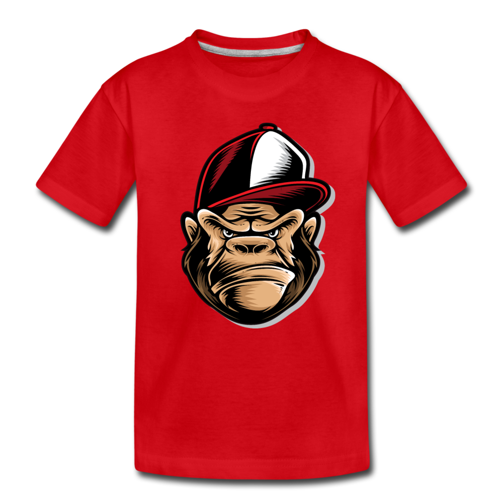 Gorilla Hat Cartoon Kids T-Shirt - red