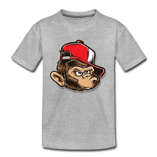 Monkey Hat Cartoon Kids T-Shirt - heather gray
