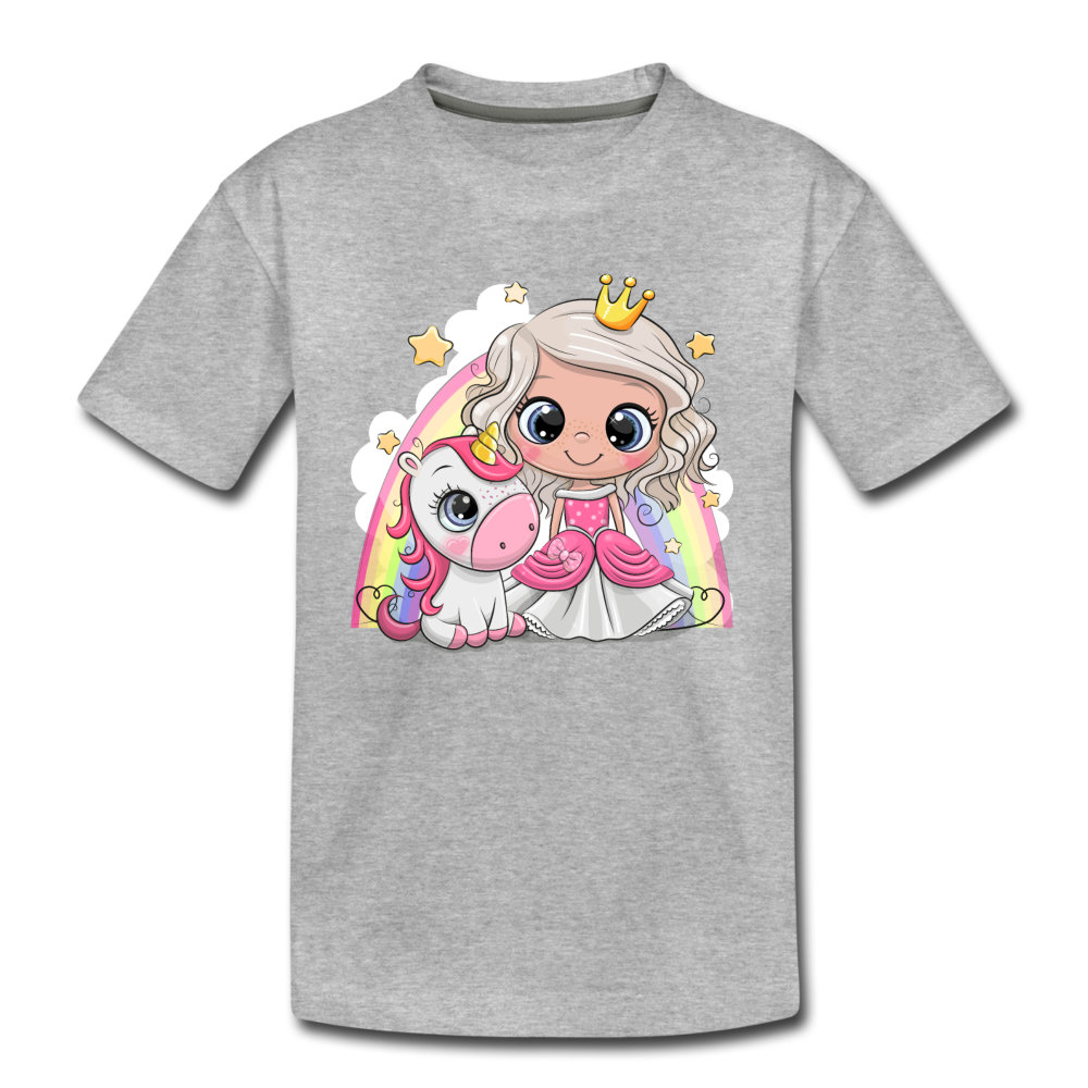 Princess Unicorn Cartoon Kids T-Shirt - heather gray