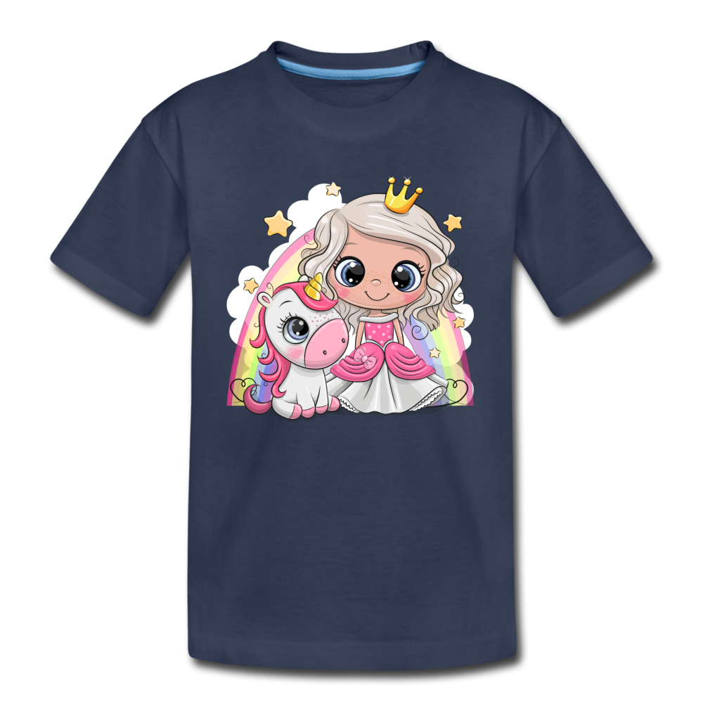 Princess Unicorn Cartoon Kids T-Shirt - navy