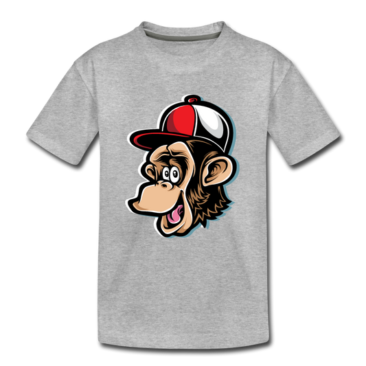 Monkey Hat Cartoon Kids T-Shirt - heather gray