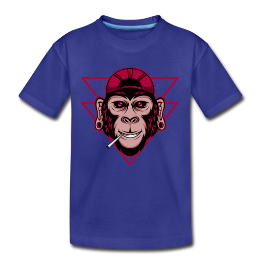 Monkey Hat Cartoon Kids T-Shirt - royal blue