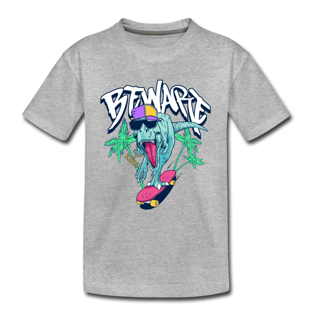 Dinosaur Skater Kids T-Shirt - heather gray