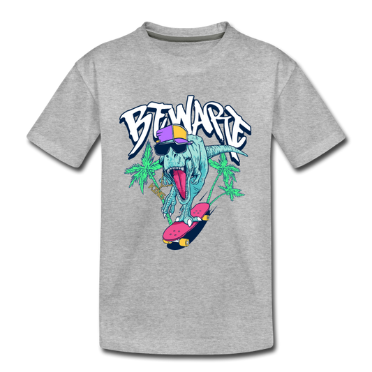 Dinosaur Skater Kids T-Shirt - heather gray