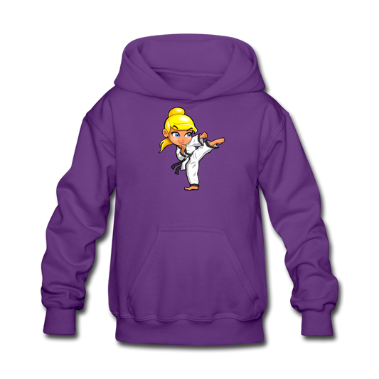 Karate Girl Cartoon Kids Purple S Hoodie - purple