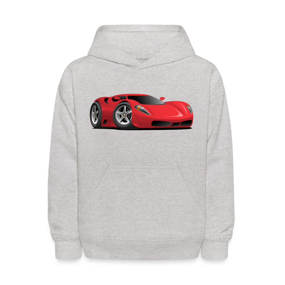 Red Sports Car Kids Hoodie - heather gray
