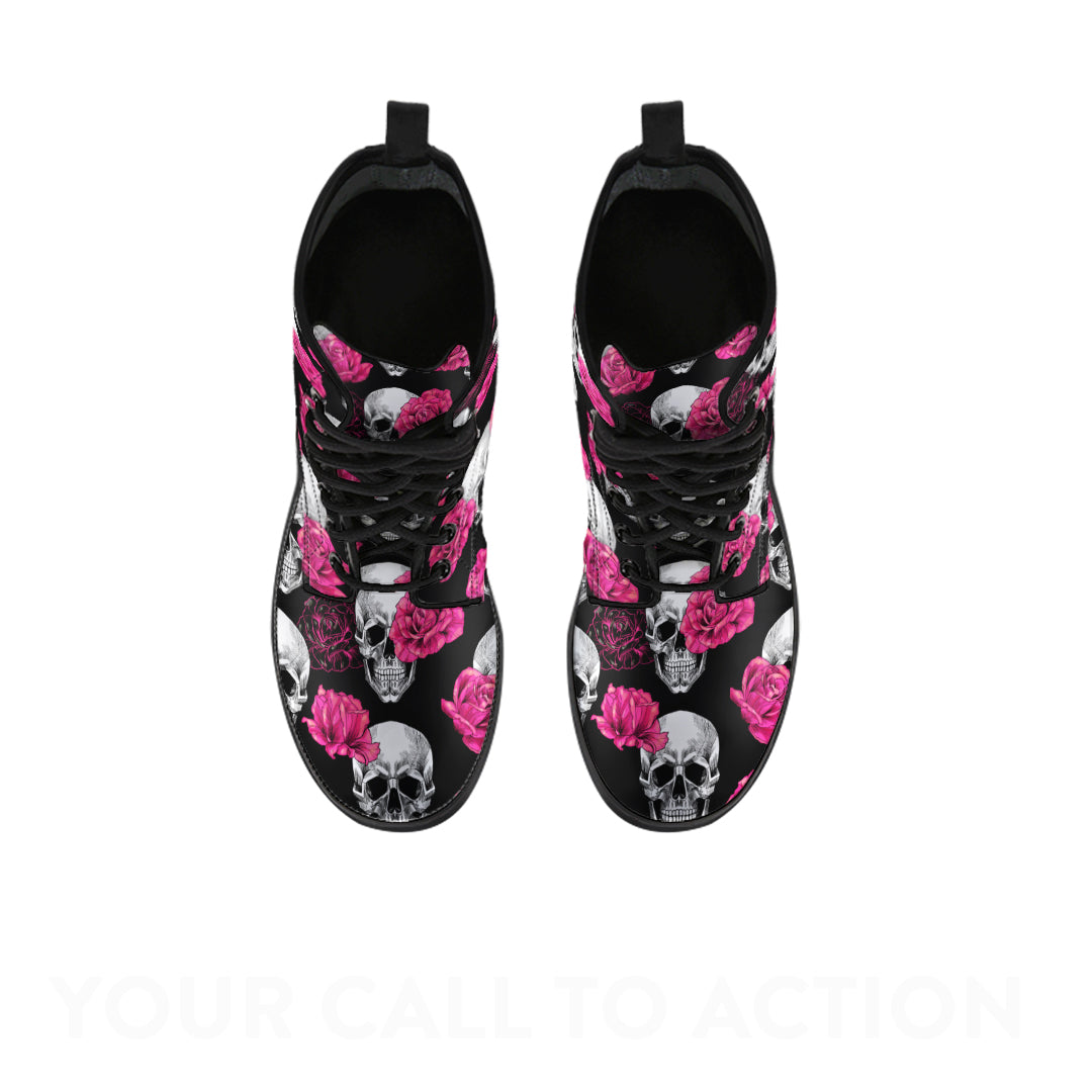 Pink Floral Skull - Boots