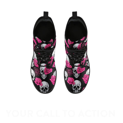 Pink Floral Skull - Boots